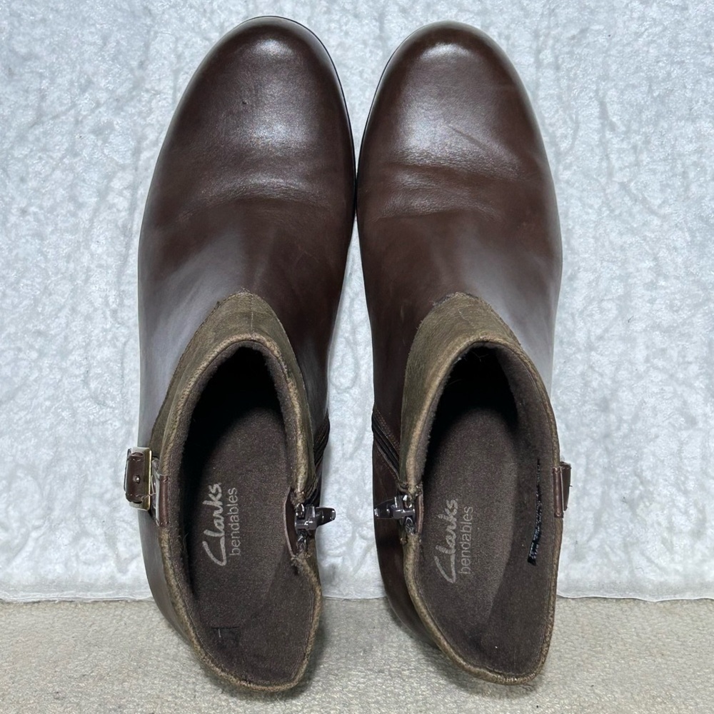 Clarks Womens Ingalls Dover 2-Tone Brown Leather/Suede Ankle Boot Shoes SZ 11M - Picture 5 of 12